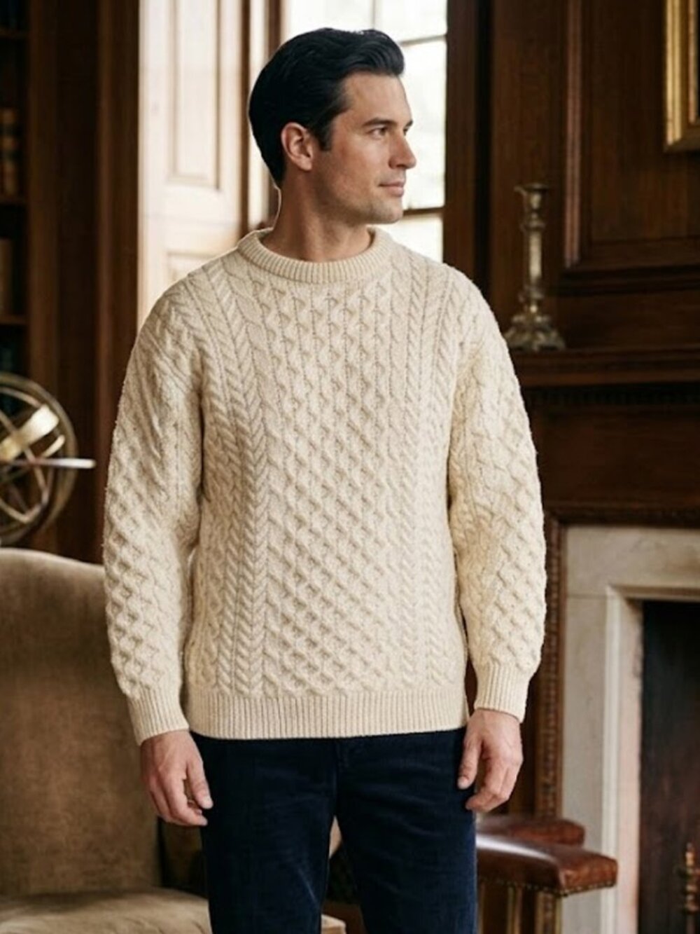 Cladyknit Wool Irish Sweater Traditional Aran Fisherman Cableknit Men's Medium